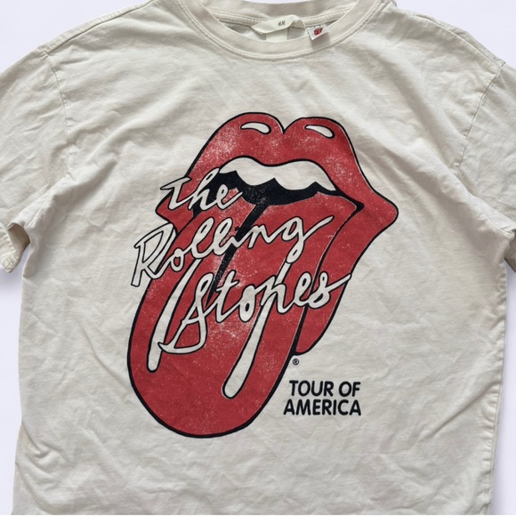H&M x Rolling Stones Tour Tee White Unisex S Band Shirt Mouth Tongue Logo - Picture 1 of 7